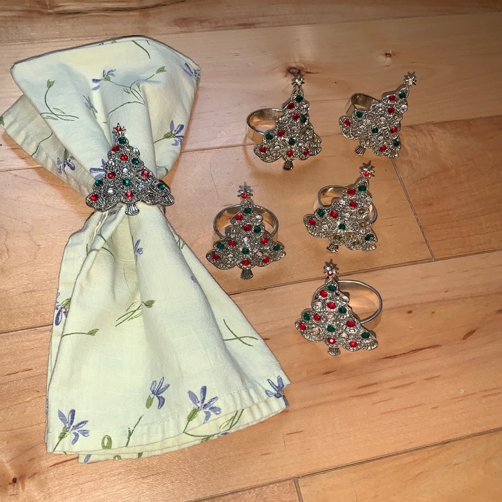 set of six jeweled christmas tree napkin rings